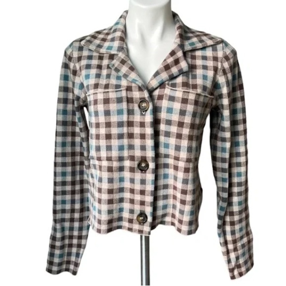Rachel Zoe Plaid Jacket - Brown, Blue, Cream - Picture 1 of 7